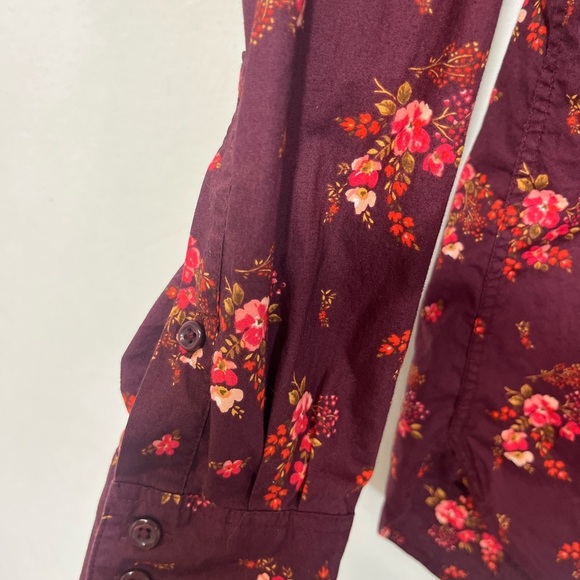 Garnet Hill Women's Burgundy Maroon Floral Button Down Shirt Long Sleeve Size 10 - Picture 4 of 7